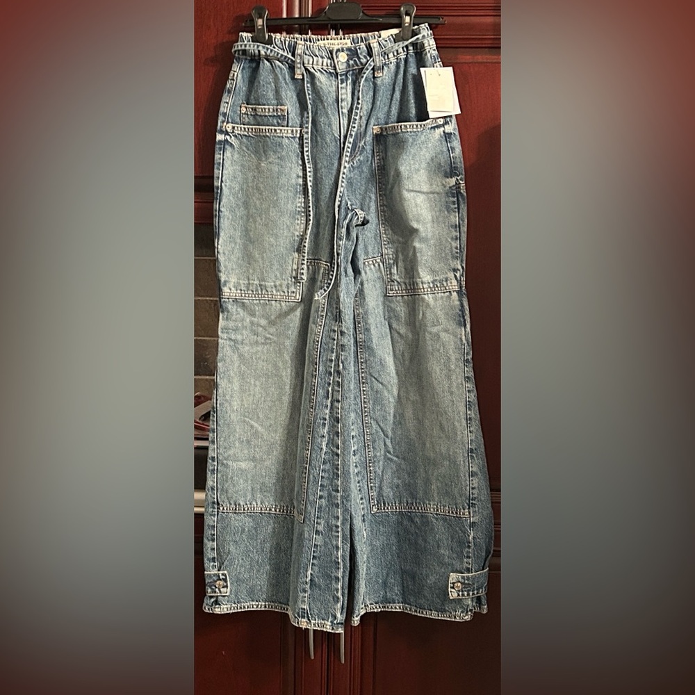 Free People Light Wash Wide Leg Patchwork Jeans - Picture 4 of 9